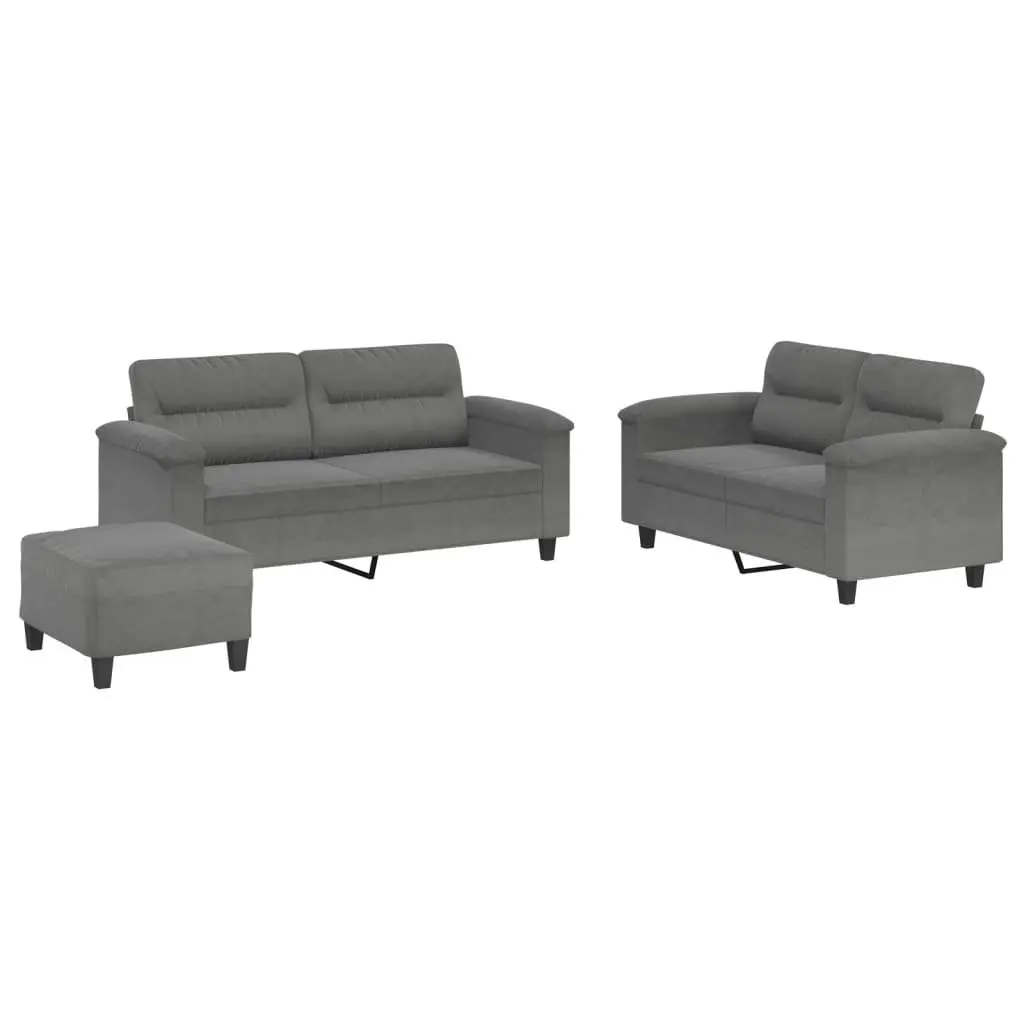 Grey Microfibre 3 Piece Sofa Set with Cushions