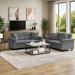 Stylish 2-Piece Grey Microfibre Sofa Set with Cushions