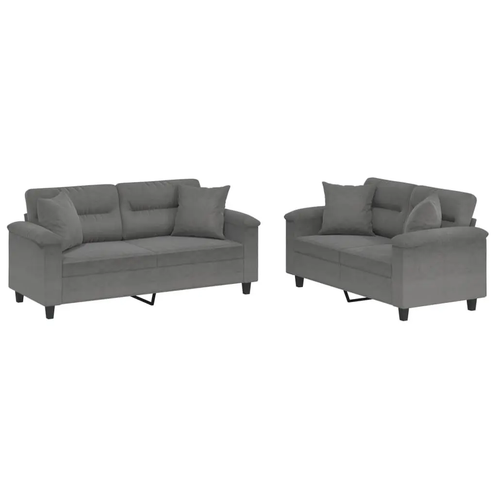 2-Piece Grey Microfibre Sofa Set with Cushions