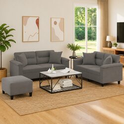 Durable 3 Piece Grey Microfibre Sofa Set with Pillows