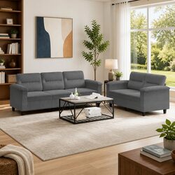 Durable 2 Piece Grey Microfibre Sofa Set for Living Rooms