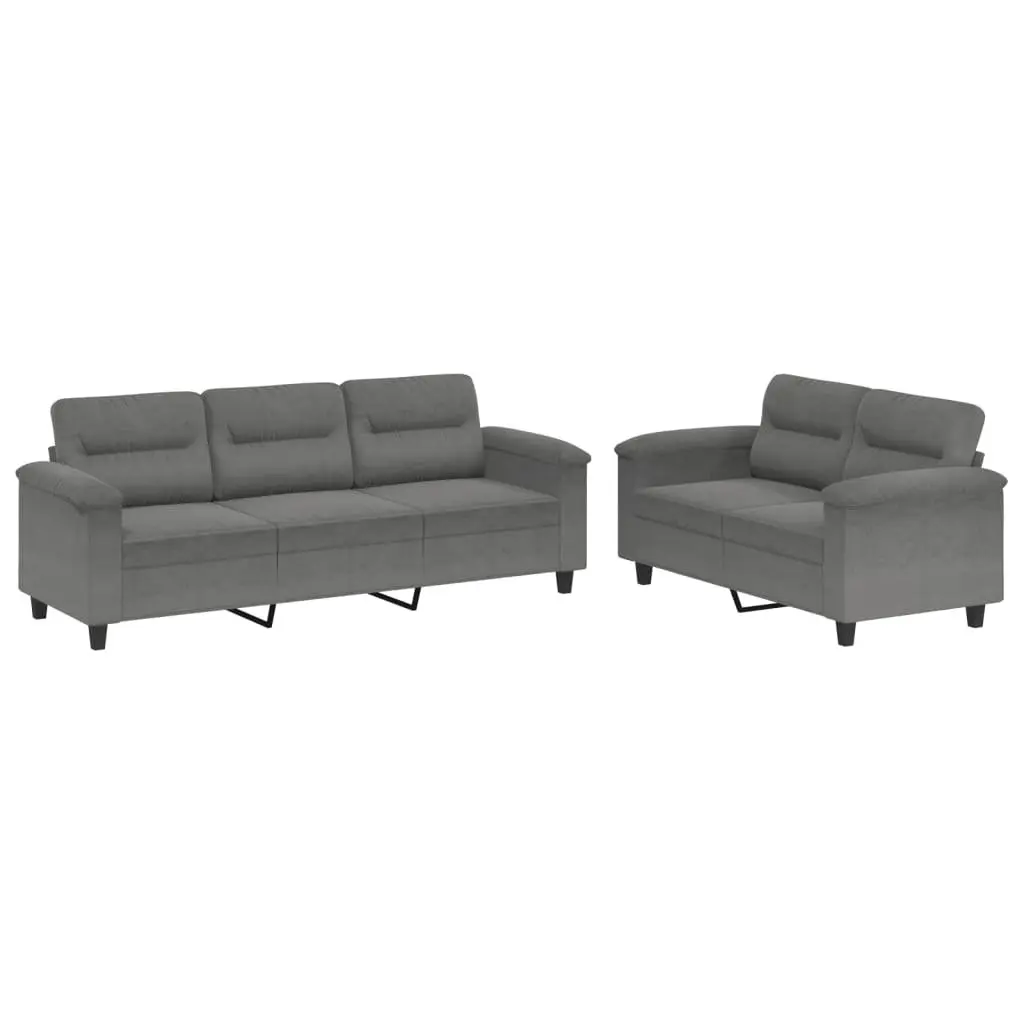 2 Piece Grey Microfibre Sofa Set for Living Rooms