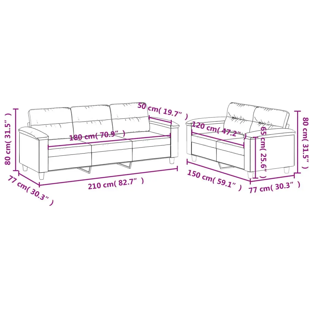 2 Piece Grey Microfibre Sofa Set for Living Rooms