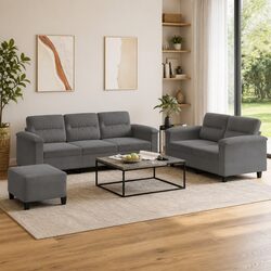 Durable 3 Piece Grey Microfibre Sofa Set for Living Room