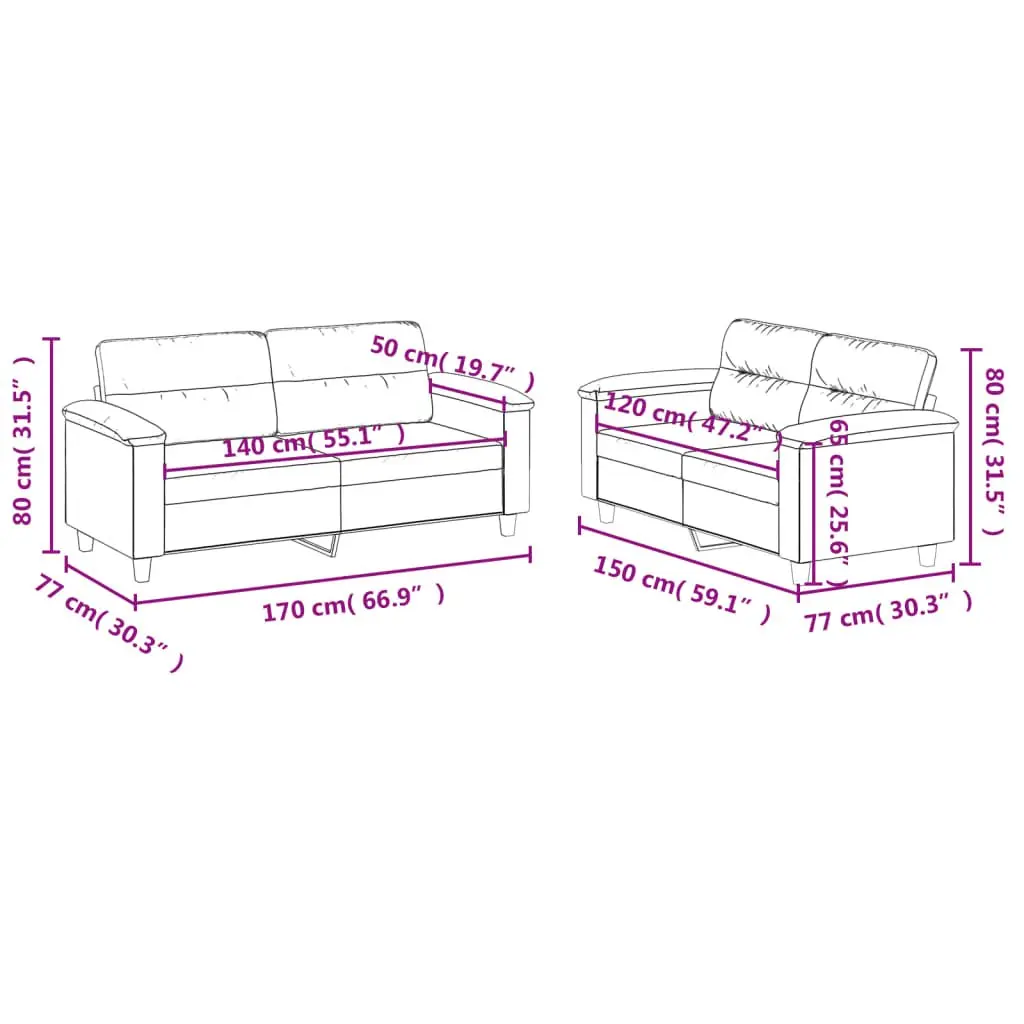 Sofa Set Faux Leather 2 Piece Black