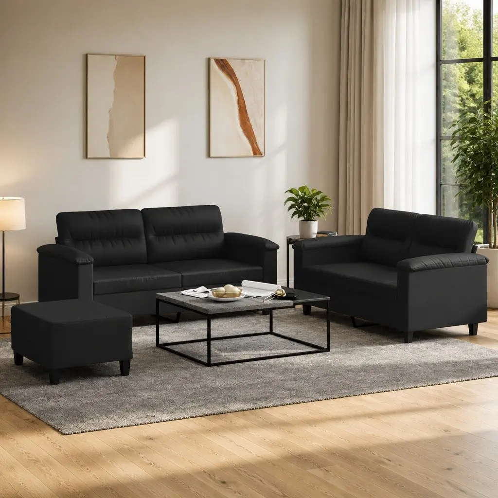 3 Piece Sofa Set with Cushions and Footstool