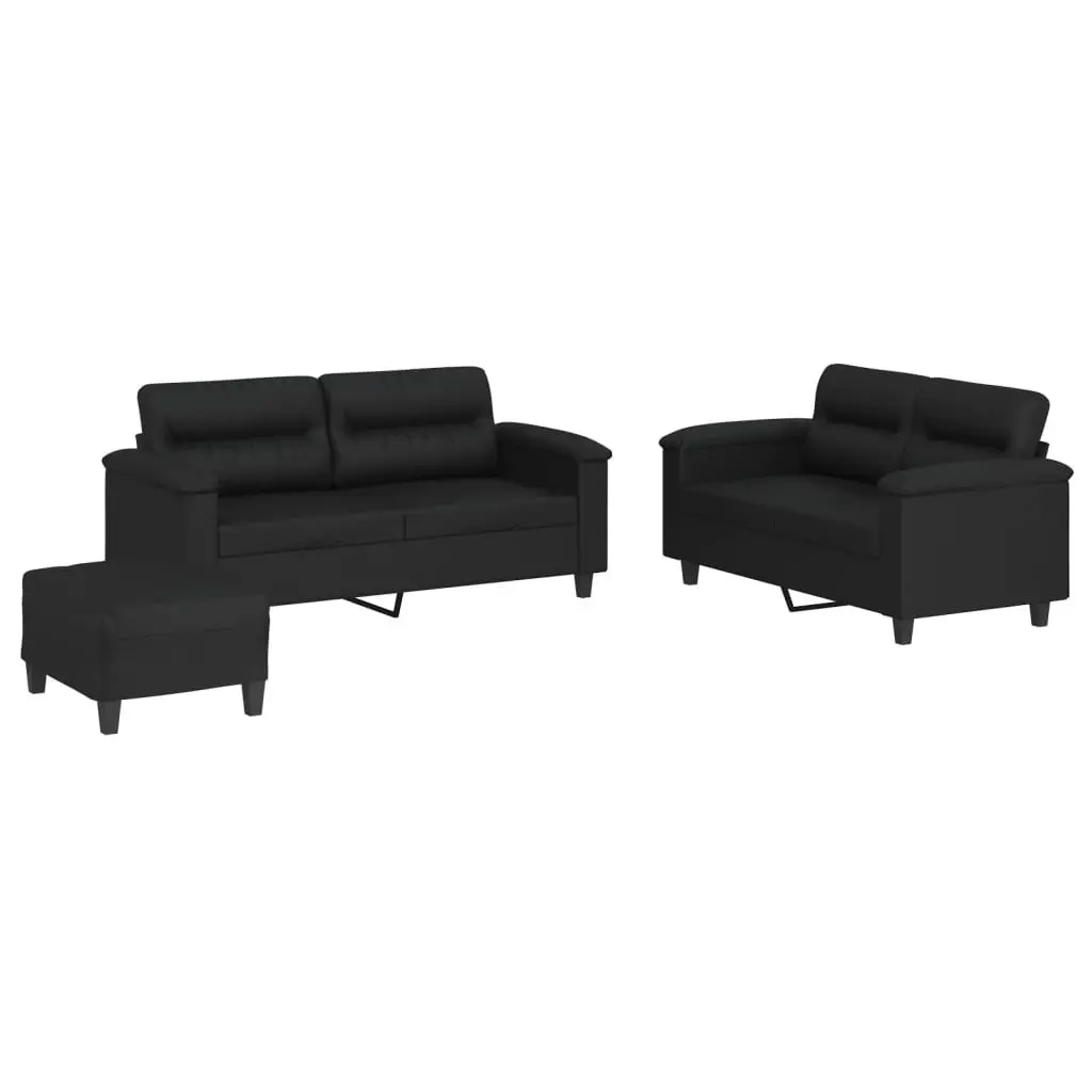 3 Piece Sofa Set with Cushions and Footstool