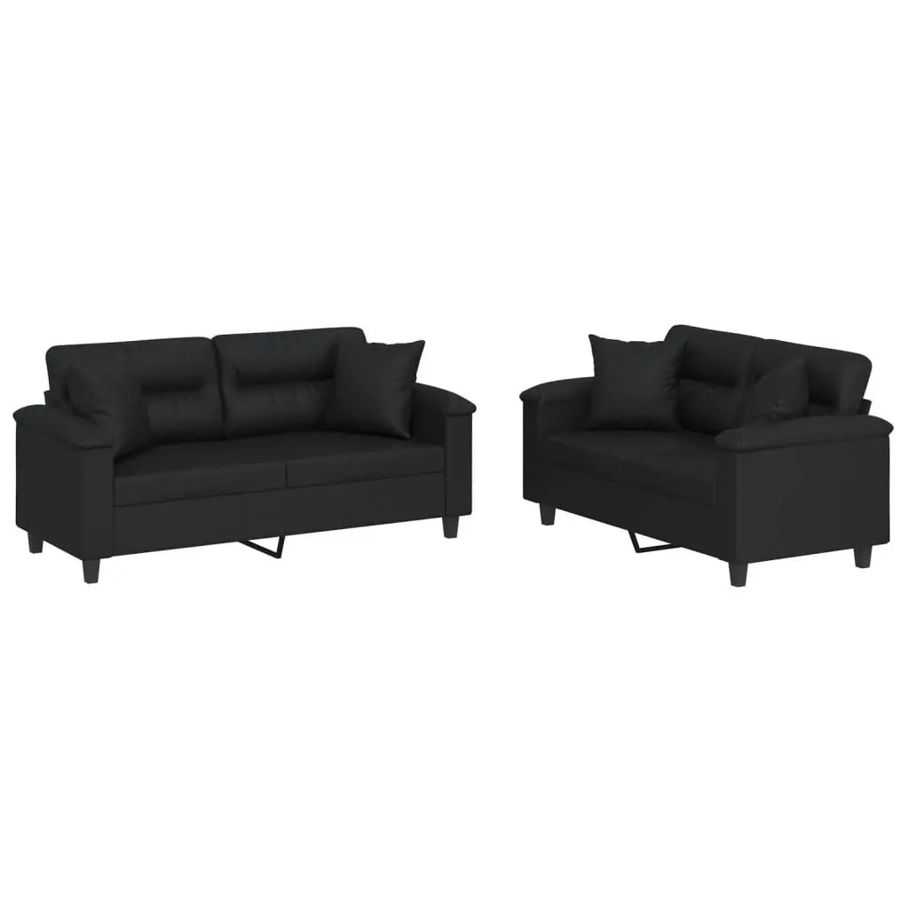2 Piece Sofa Set with Throw Pillows in Black