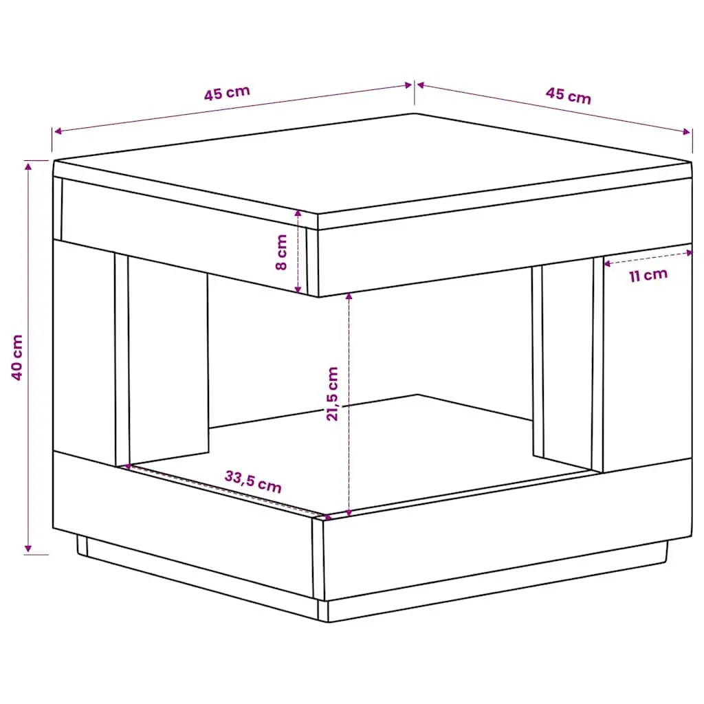 Solid Acacia Wood Coffee Table with Storage Shelf 45x45x40 cm