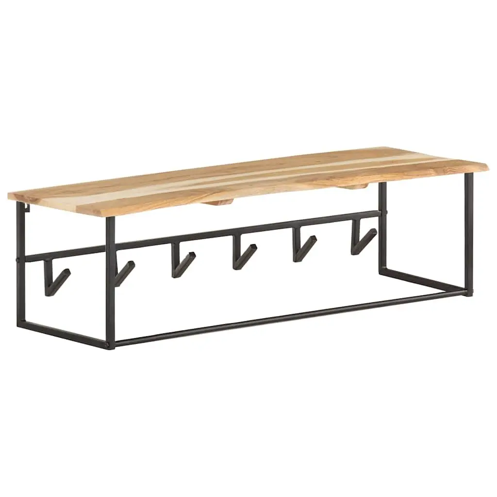 Wooden Peg Coat Rack Wall Mount Shelf Solid Acacia Wood Brown 100 x 34 x 38 cm