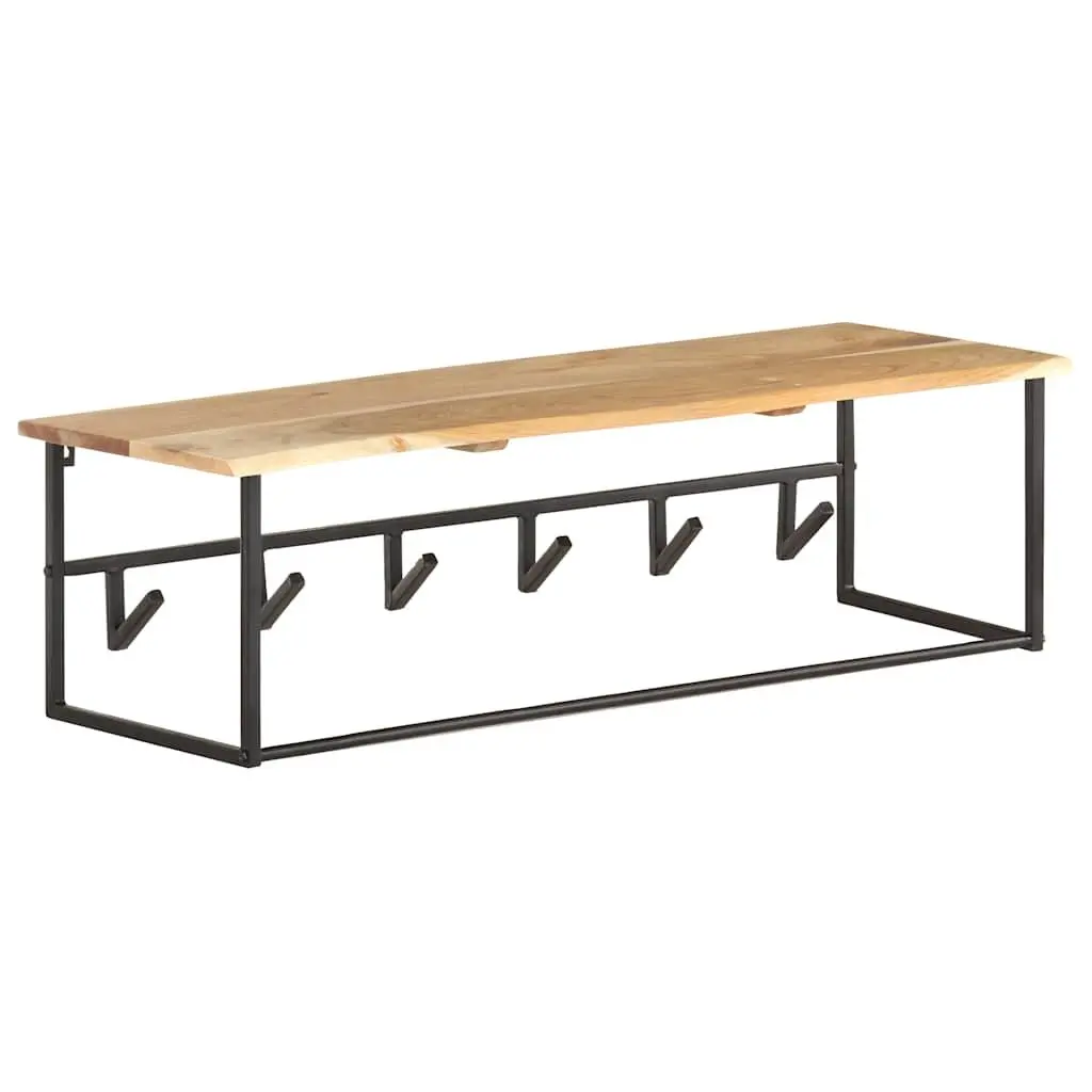 Wooden Peg Coat Rack Wall Mount Shelf Solid Acacia Wood Brown 100 x 34 x 38 cm