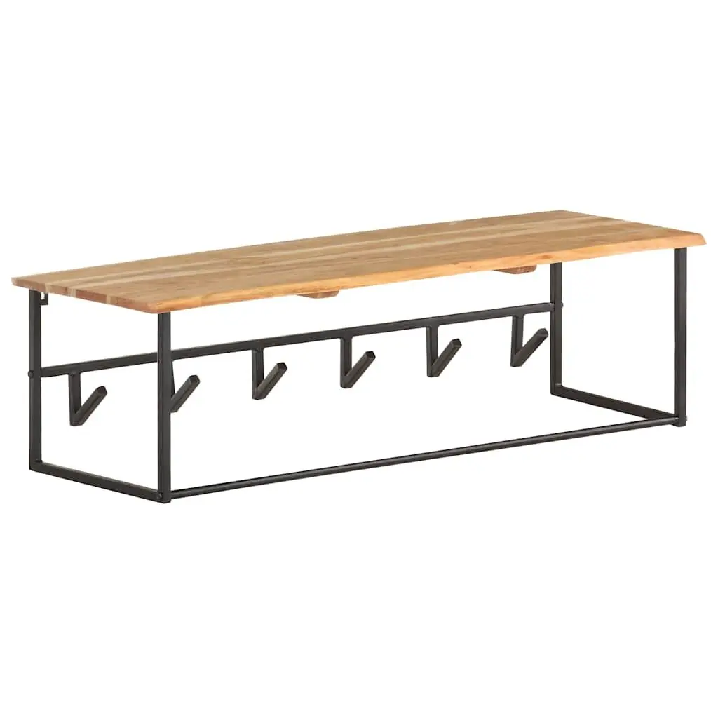 Wooden Peg Coat Rack Wall Mount Shelf Solid Acacia Wood Brown 100 x 34 x 38 cm