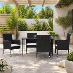 5-Piece Black Poly Rattan Garden Dining Set