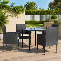 5-Piece Black Poly Rattan Garden Dining Set