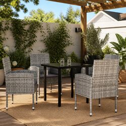 Durable 5 Piece Outdoor Dining Set with Grey Poly Rattan