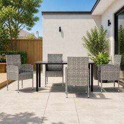 5 Piece Garden Dining Set in Grey Poly Rattan