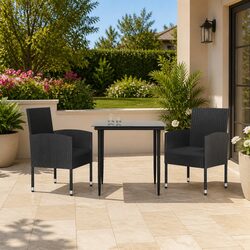 Stylish 3 Piece Black Poly Rattan Garden Dining Set