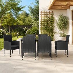 Garden Dining Set 7 Piece Outdoor Patio Black Poly Rattan Steel Table Chairs