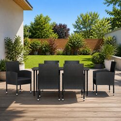 Premium 7 Piece Black Poly Rattan Garden Dining Set