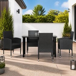 5 Piece Outdoor Dining Set with Black Poly Rattan