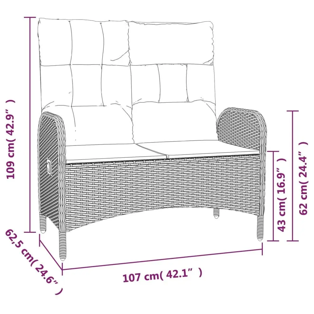Garden Dining Set Poly Rattan 2 Piece Outdoor Furniture Grey