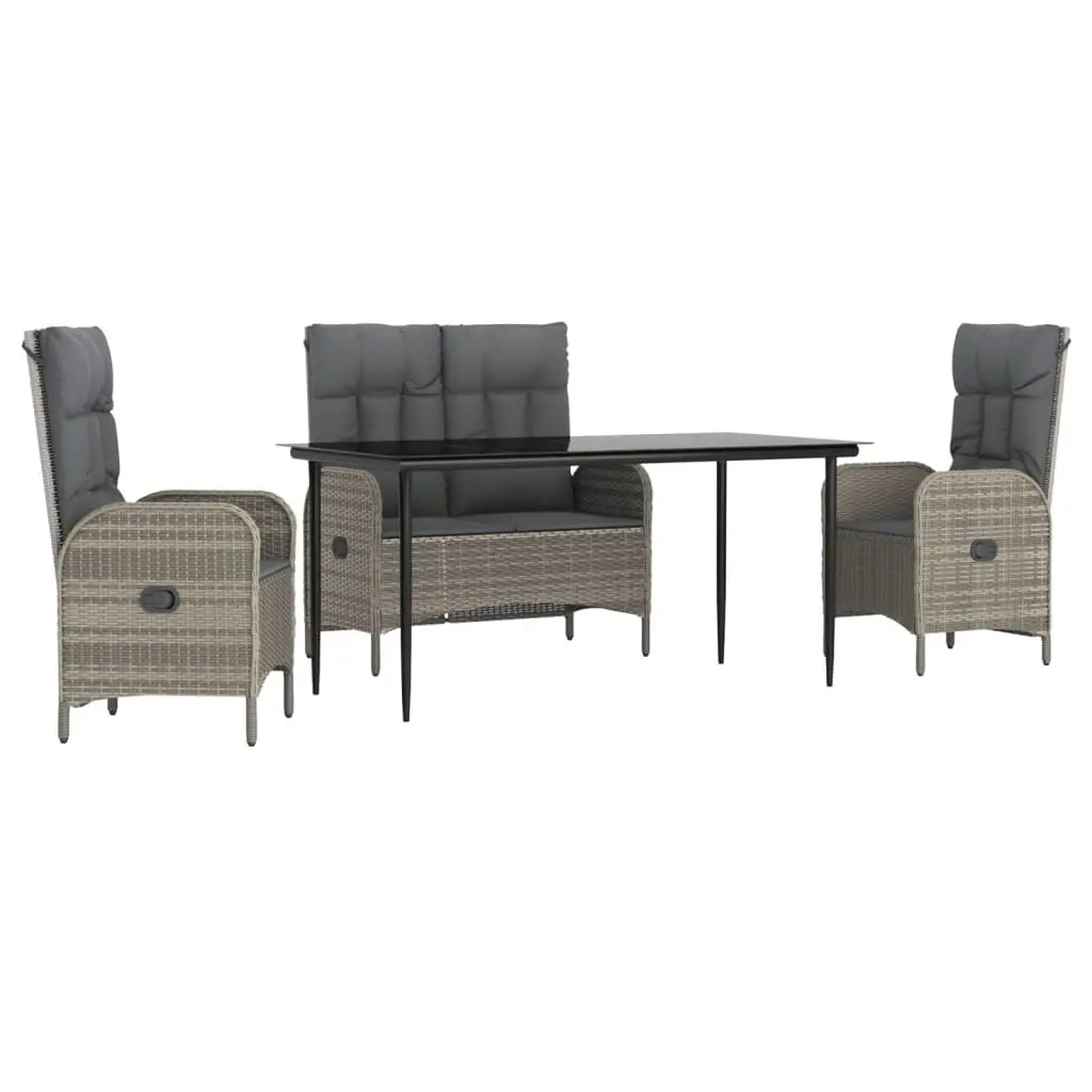 Garden Dining Set Poly Rattan Grey 4 Piece Outdoor Furniture Table Chairs Bench