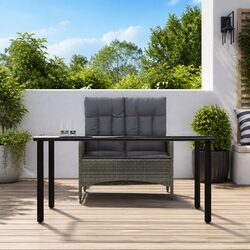 Garden Dining Set 2 Piece Outdoor Furniture Grey Poly Rattan Table Bench