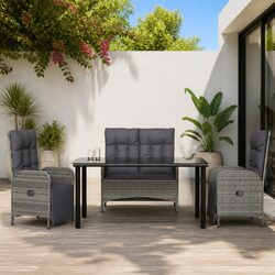 Sturdy 4 Piece Garden Dining Set with Cushions in Grey