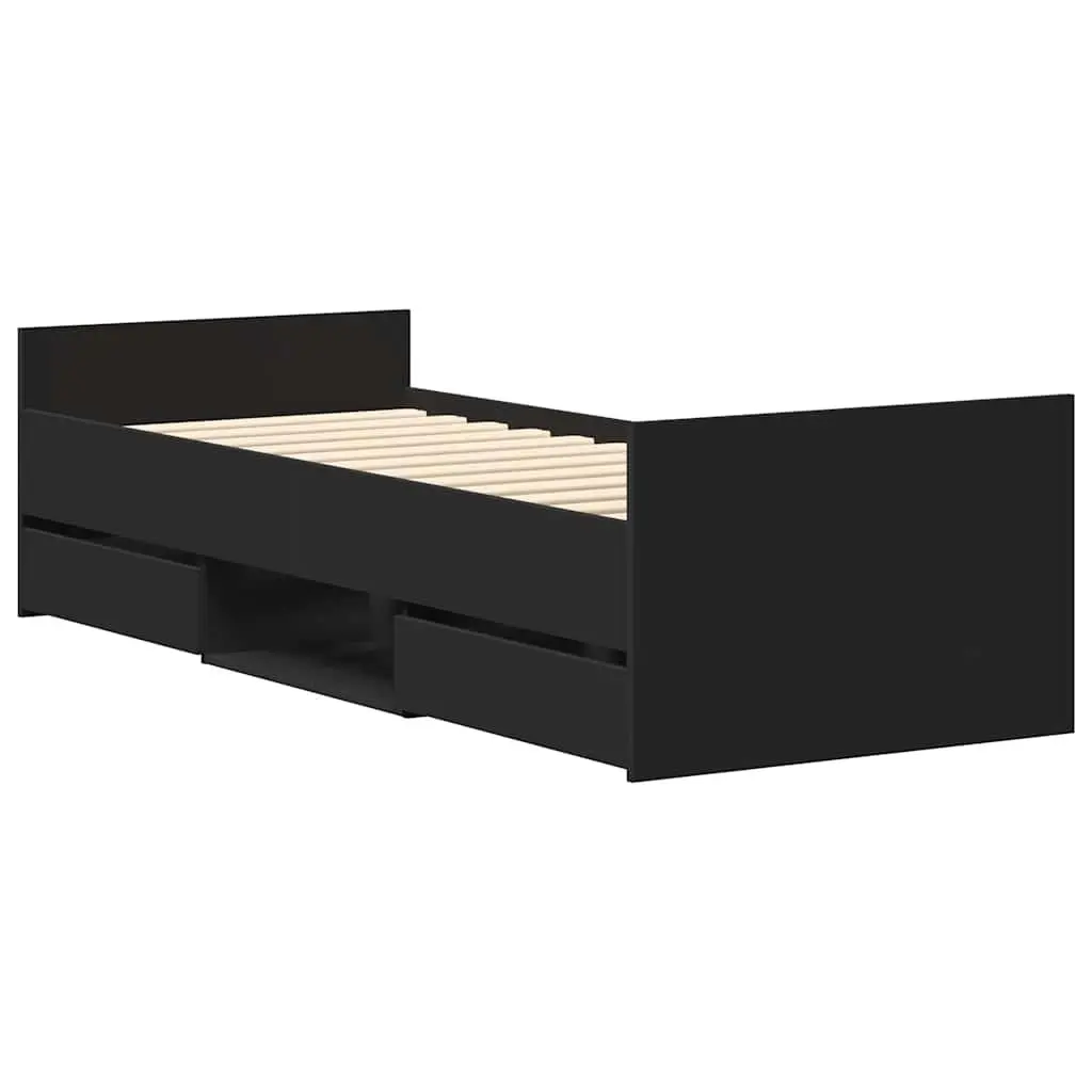 Black Bed Frame 90x190 cm with Storage Drawers