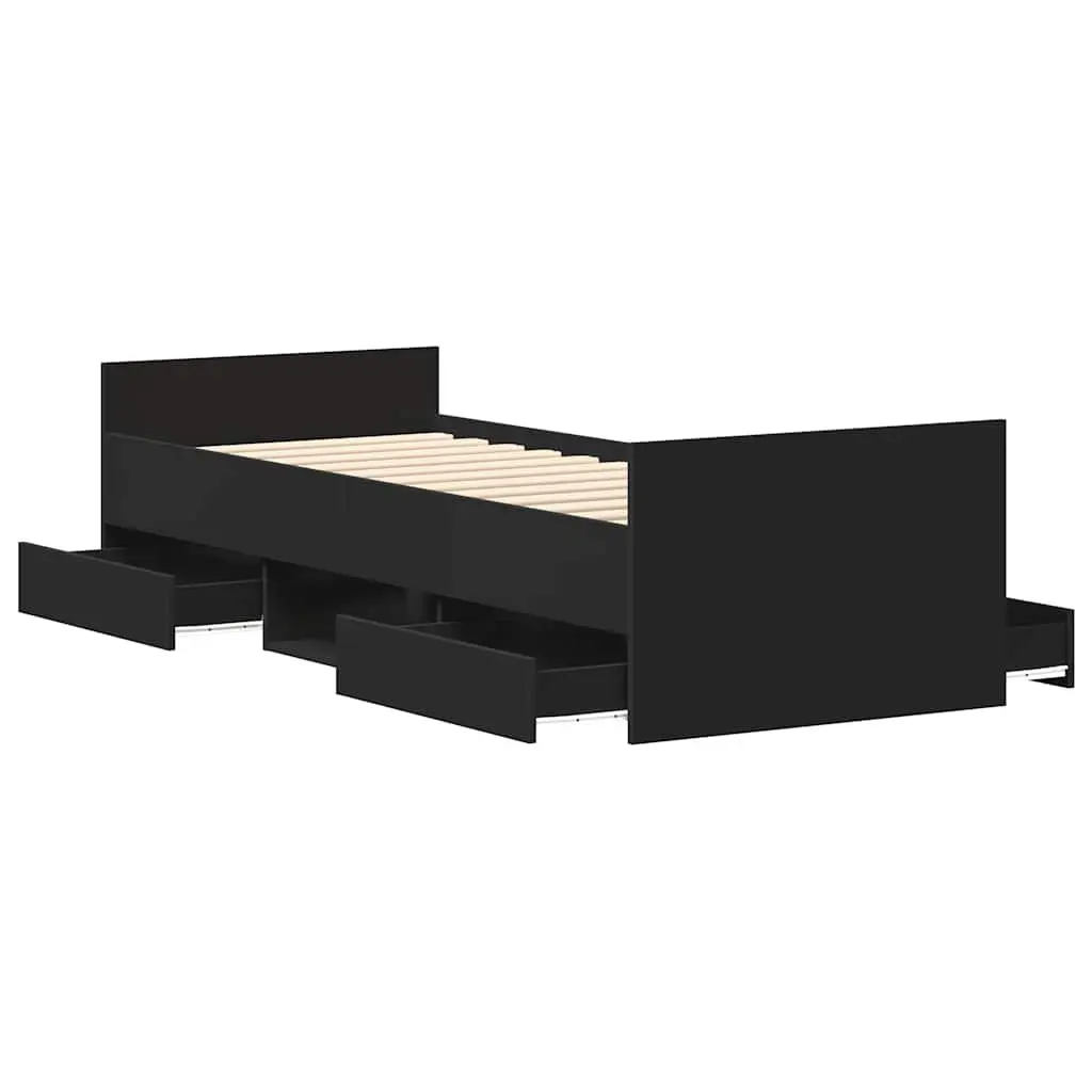 Black Bed Frame 90x190 cm with Storage Drawers