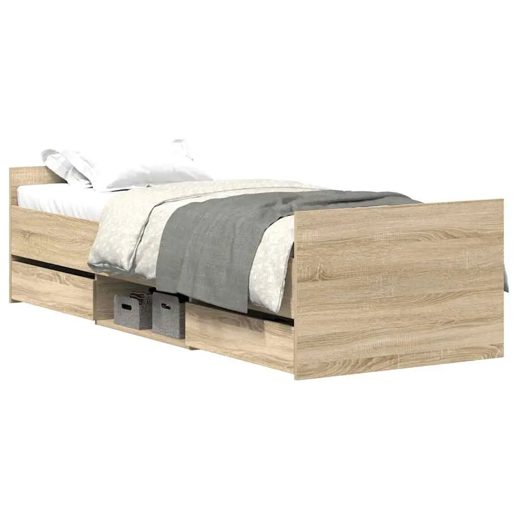 Brown Engineered Wood Bed Frame 90x190 cm with Storage
