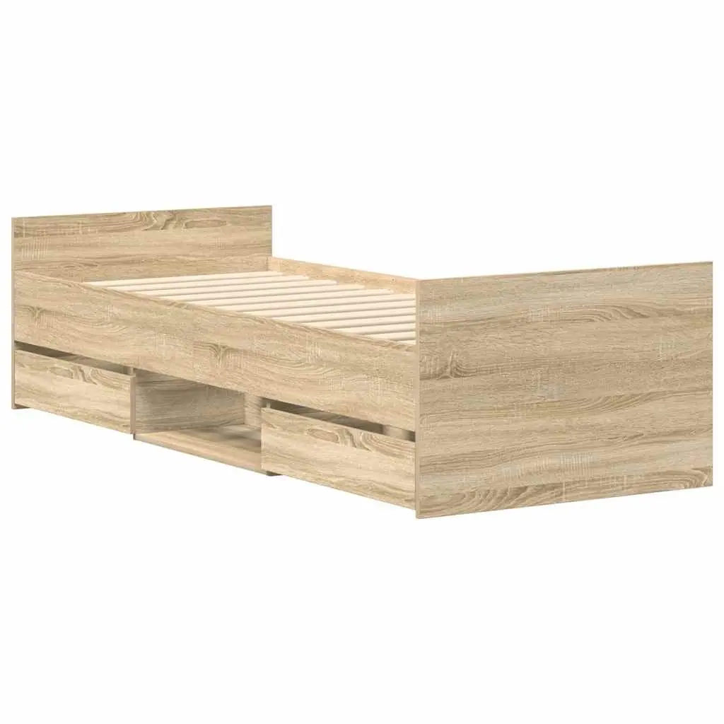 Brown Engineered Wood Bed Frame 90x190 cm with Storage
