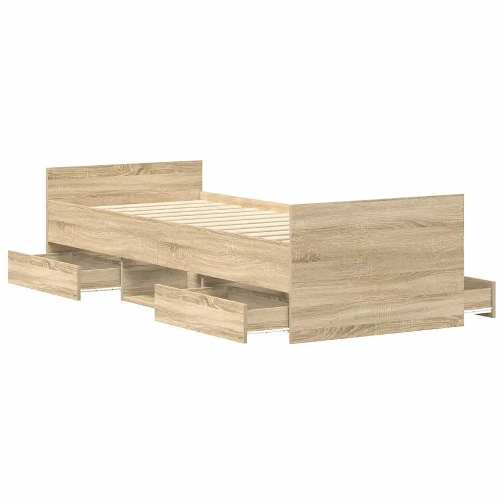 Brown Engineered Wood Bed Frame 90x190 cm with Storage