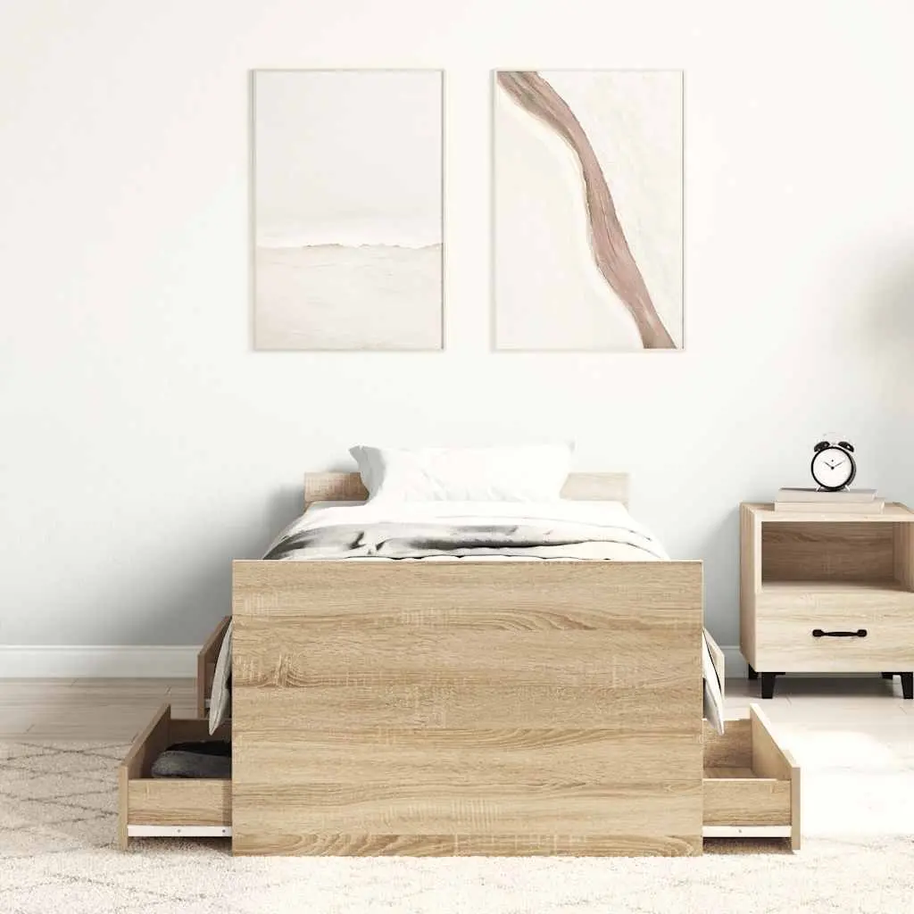 Brown Engineered Wood Bed Frame 90x190 cm with Storage