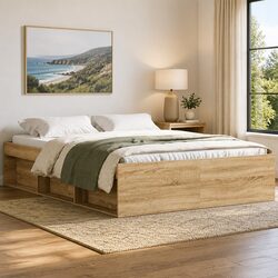 Durable Bed Frame with Storage Brown Engineered Wood 150x200 cm