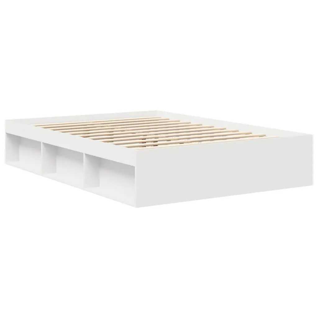Bed Frame Engineered Wood 135x190 cm White Modern Storage Platform