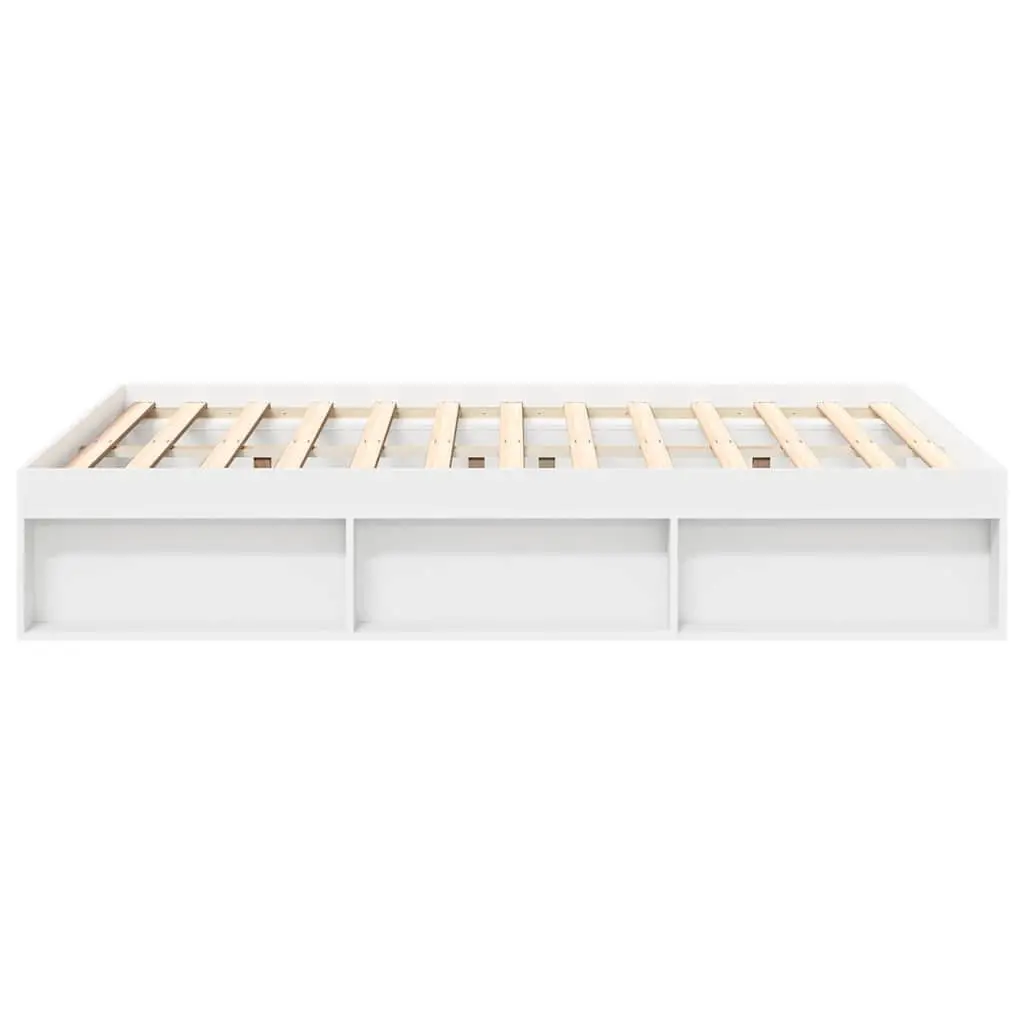 Bed Frame Engineered Wood 135x190 cm White Modern Storage Platform