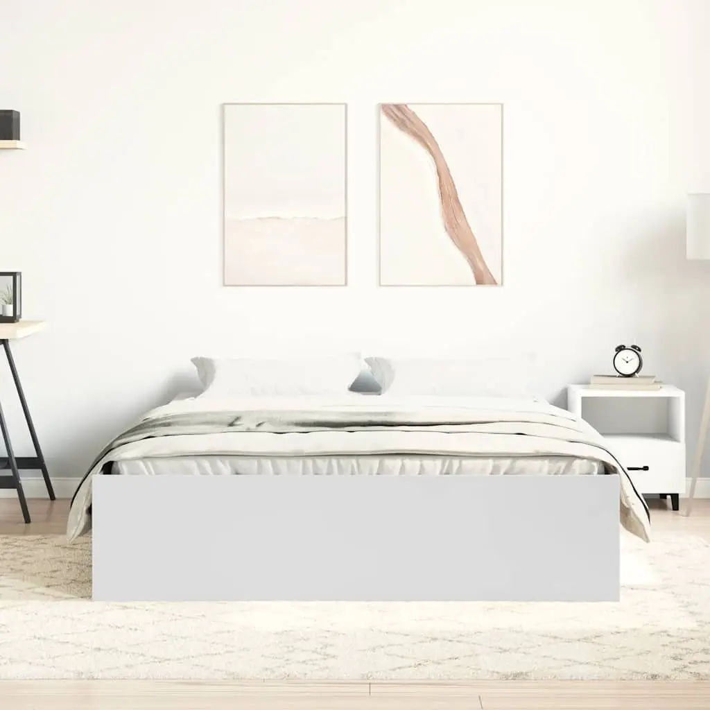 Bed Frame Engineered Wood 135x190 cm White Modern Storage Platform