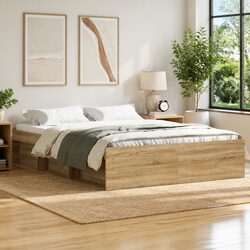 Queen Size Bed Frame with Storage in Brown Wood