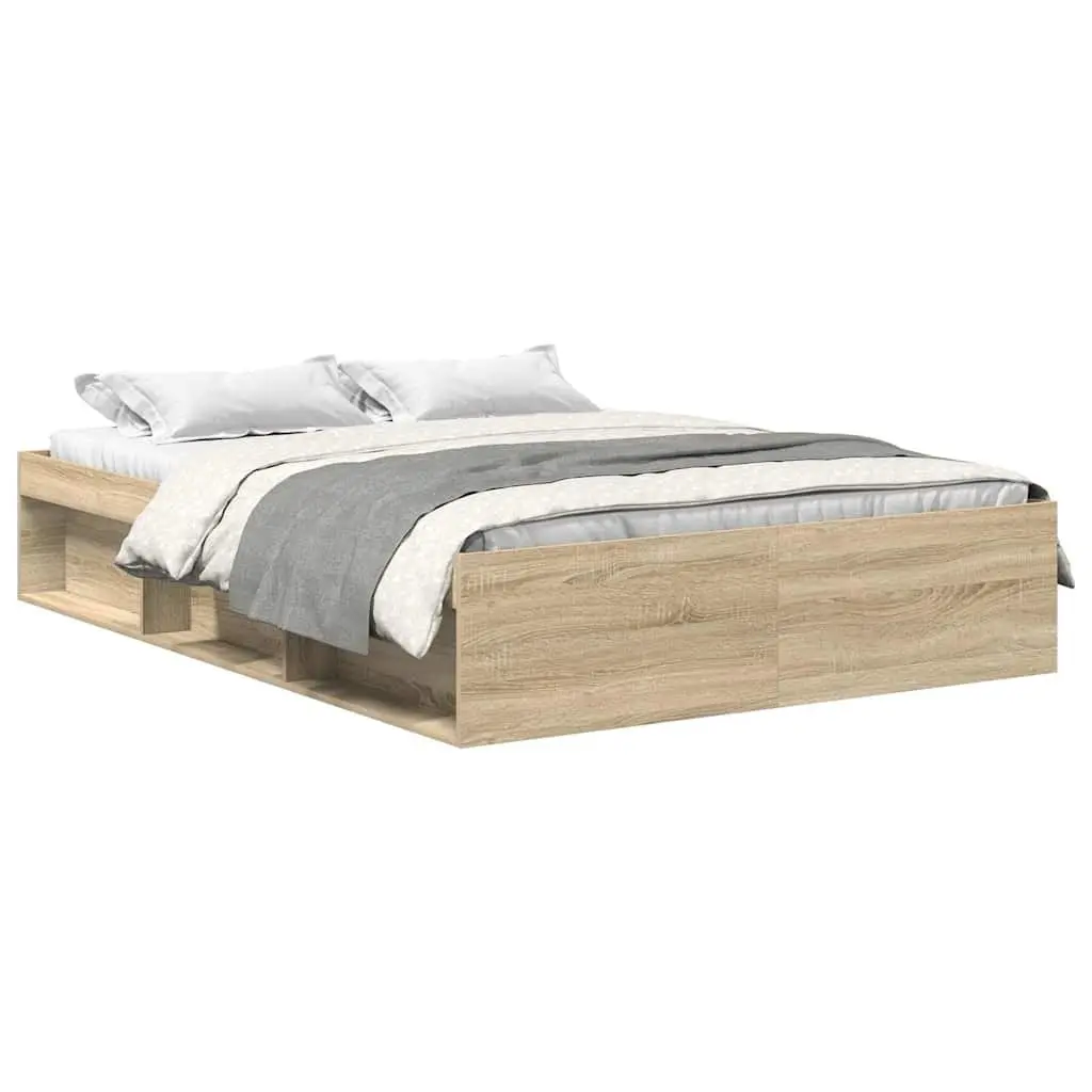 Queen Size Bed Frame with Storage in Brown Wood