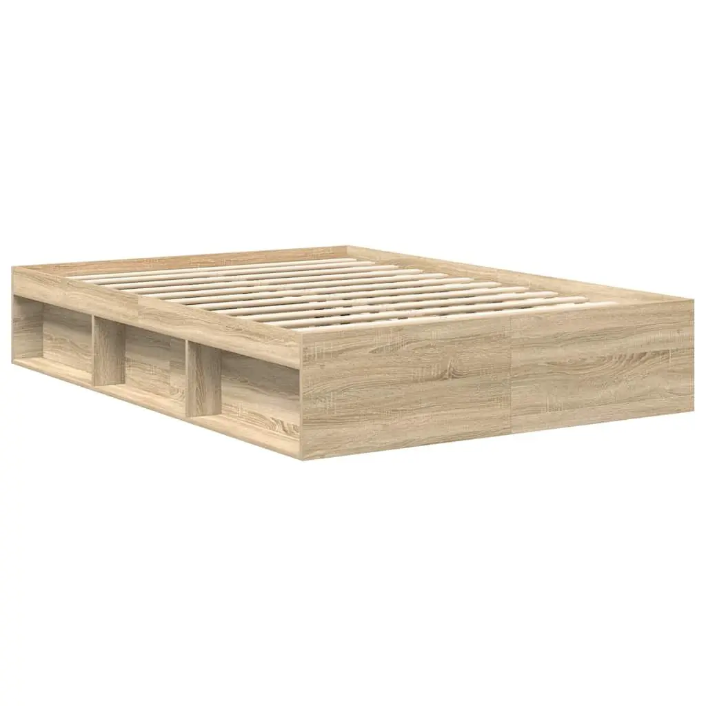 Queen Size Bed Frame with Storage in Brown Wood