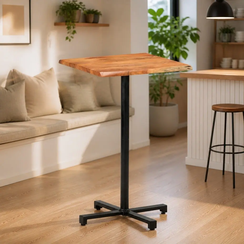 Solid Acacia Wood Bar Table with Live Edges 60x60x110cm