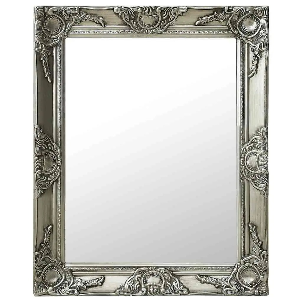 Wall Mirror Baroque Style Silver Frame Ornate Decorative Home Decor 50x60 cm
