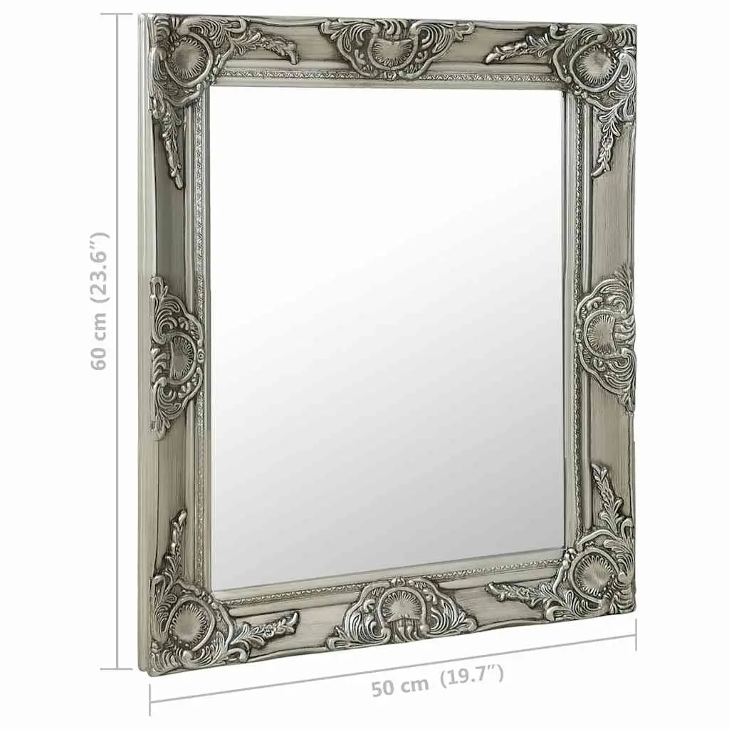 Wall Mirror Baroque Style Silver Frame Ornate Decorative Home Decor 50x60 cm