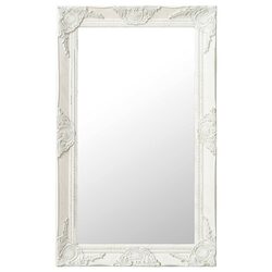 Elegant Baroque Style White Wall Mirror with Bevelled Edge