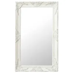 Elegant Baroque Style White Wall Mirror with Bevelled Edge