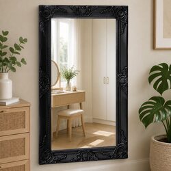 Black Baroque Style Wall Mirror with Bevelled Edge 50x80cm