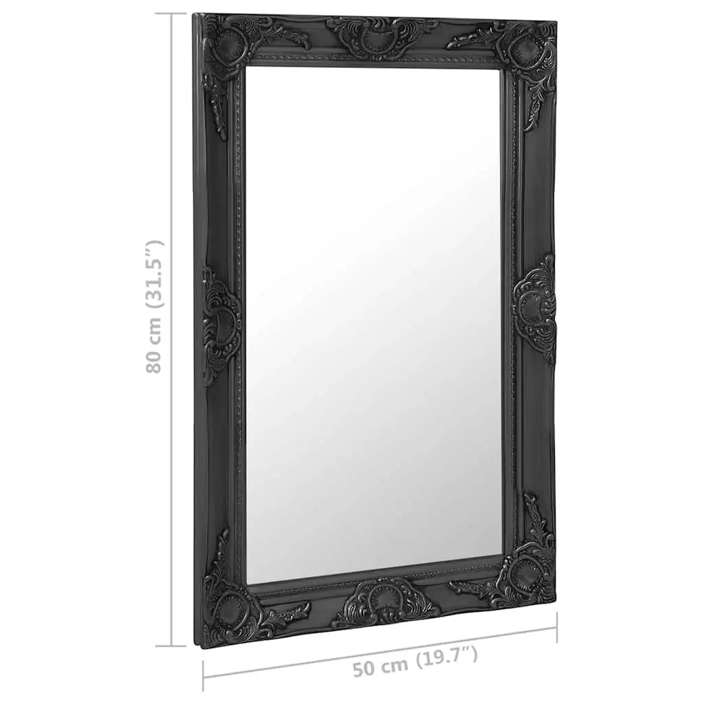 Wall Mirror Wood 50x80cm Black Baroque Style Decorative Frame Antique Look
