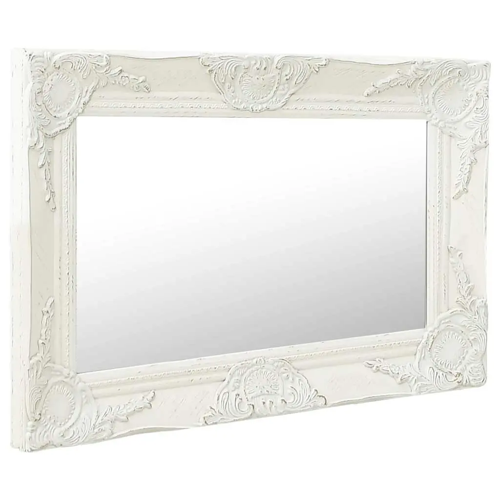 Baroque Style Wall Mirror with Ornate White Frame