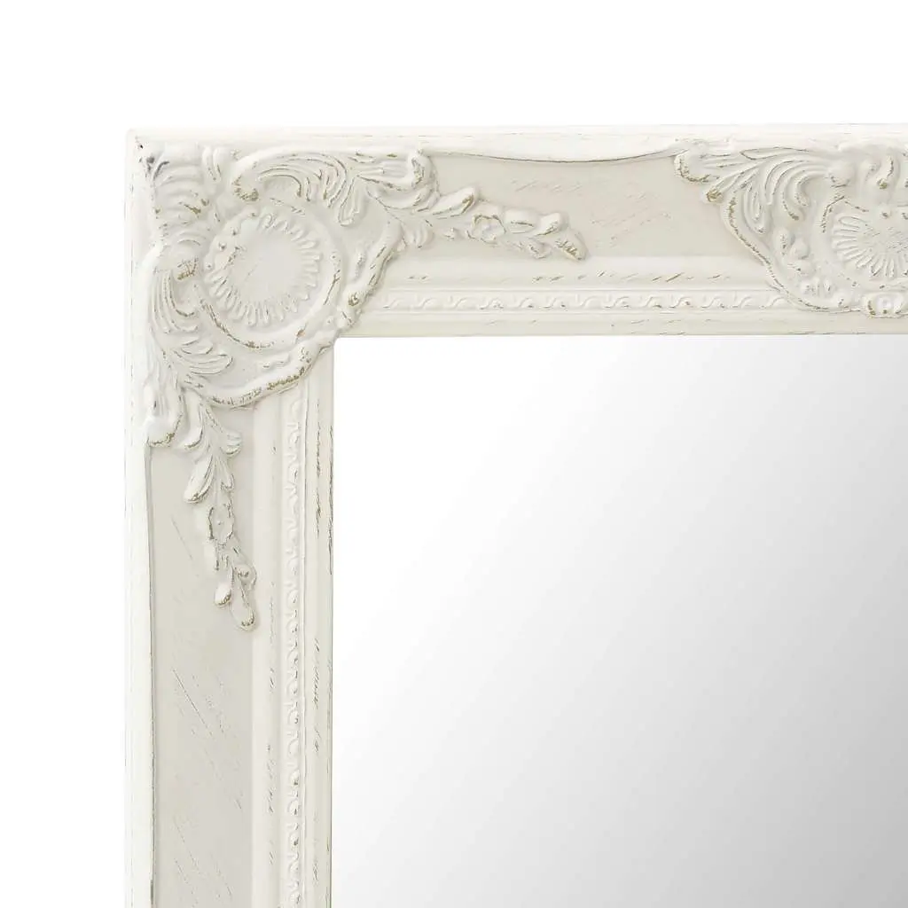 Baroque Style Wall Mirror with Ornate White Frame